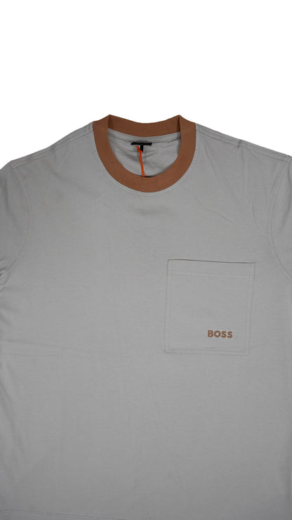 BOSS Siva Majica sa Krem Logom i Kragnom