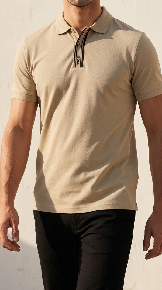 Khaki Polo Majica sa Vertikalnim Placketom