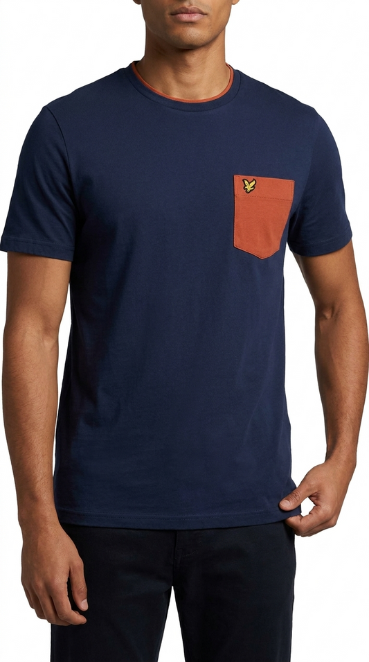 Lyle & Scott Plava Majica sa Narandžastim Džepom